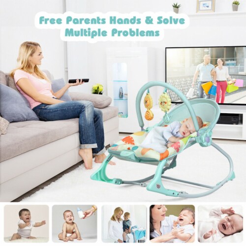 Gymax Adjustable Infant Rocker Bouncer Baby Rocking Chair Toddler w/ Awning Green Perspective: top
