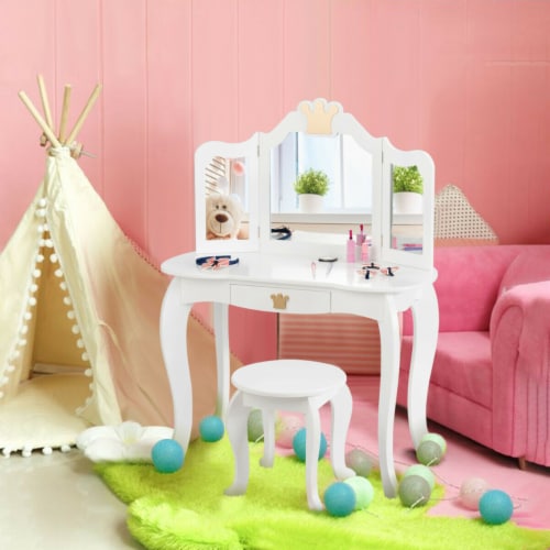 Pink and white dressing table 2025 chair