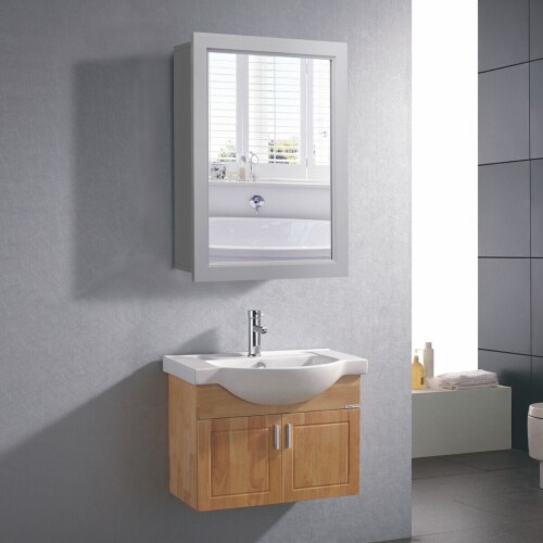 Mirrored Medicine Cabinet Wall-Mounted Bathroom Storage Organizer W/Shelf Grey Perspective: top