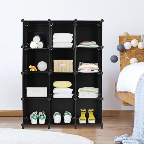 Gymax 12 Cube Storage Organizer Plastic Organizer Units w/ Steel Frame Black Perspective: top