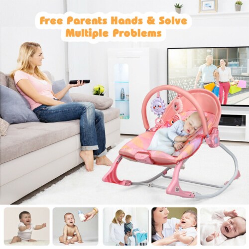 Gymax Adjustable Infant Rocker Bouncer Baby Rocking Chair Toddler w/ Awning Pink Perspective: top
