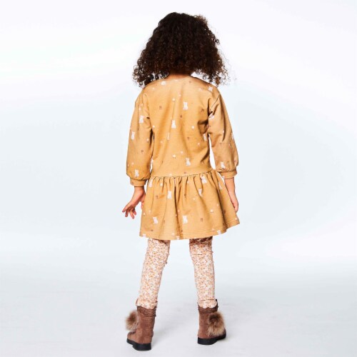Printed Cats Long Sleeve Fleece Dress Perspective: top