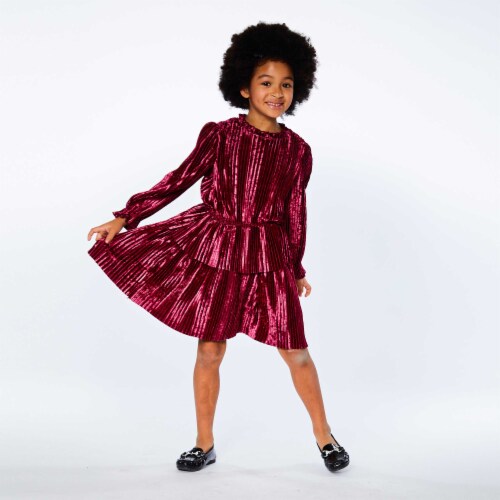 Long Sleeve Crinkle Dress Red Violet Perspective: top