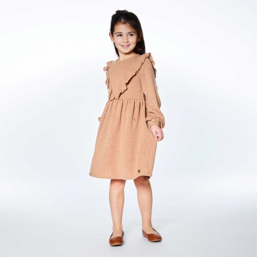 Long Sleeve Dress With Frill Beige Perspective: top