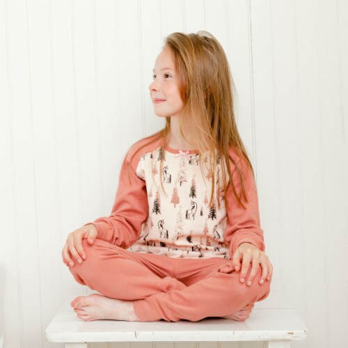 Organic Cotton Two Piece Printed Pajama Set With Unicorns And Trees Perspective: top