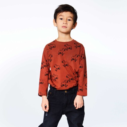 ORANGE LONG-SLEEVED T-SHIRT WITH DOGS IN JERSEY, BABY ORANGE LONG-SLEEVED T-SHIRT WITH DOGS IN JERSEY, BABY