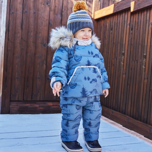 Printed Yoga Bears One Piece Baby Snowsuit Dusty Blue 6m Metro
