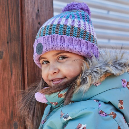 Striped Knit Hat Purple, Green, Brown And White Perspective: top