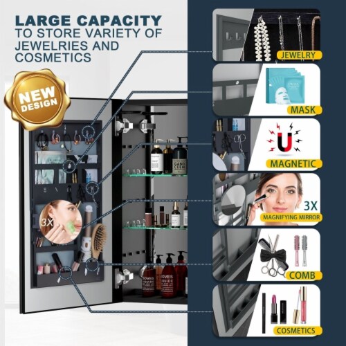 ExBrite 40  W x 30  H LED Bathroom Medicine Cabinet Surface Mount Double Door Lighted Perspective: top