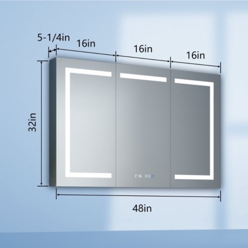 ExBrite 48  W x 32  H LED Lighted Bathroom Medicine Cabinet with Mirror Recessed or Surface Perspective: top