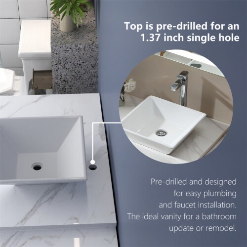 ExBrite 48“ Modern Wood Bathroom Vanity with Sink White Perspective: top