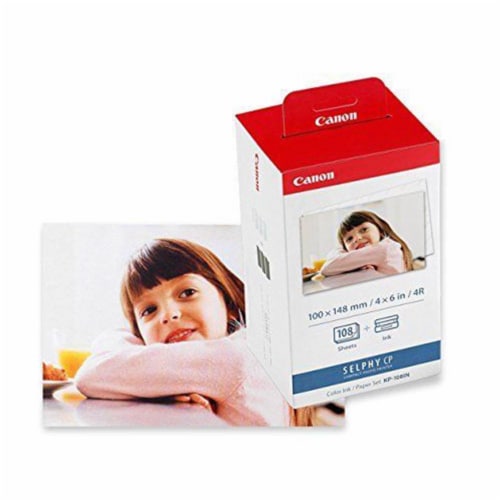 Four Canon Kp-108in Selphy Color Ink 4x6 Paper Set 3115b001 For Selphy Cp910 Cp900 Perspective: top