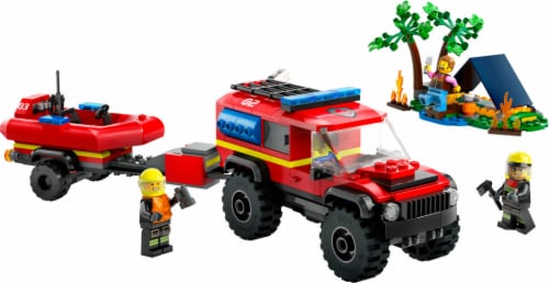 LEGO® City 4x4 Fire Truck with Rescue Boat Building Set Perspective: top