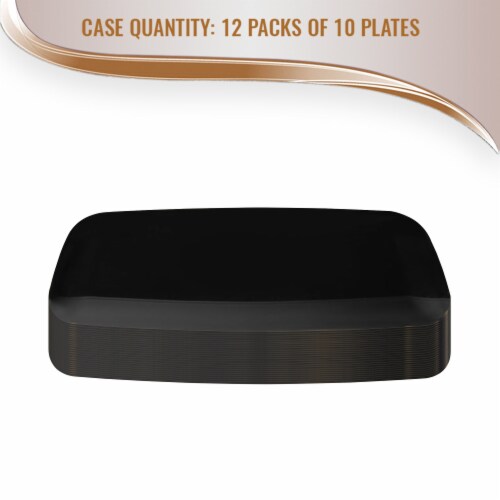 10.6  x 5  Solid Black Flat Raised Edge Rectangular Disposable Plastic Plates (120 Plates) Perspective: top