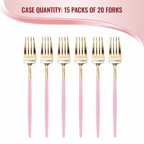 240 Forks - Gold with Pink Handle Moderno Disposable Plastic Dinner Forks Perspective: top