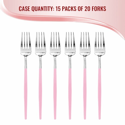 240 Forks - Silver with Pink Handle Moderno Disposable Plastic Dinner ...