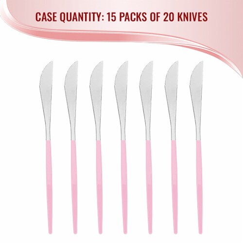 240 Knives - Silver with Pink Handle Moderno Disposable Plastic Dinner Knives Perspective: top
