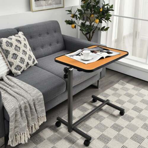 Gymax Set of 2 Overbed Rolling Table Over Bed Laptop Desk Tilting Top