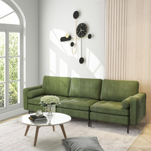 Upholstered Modular 3-Seater Sectional Sofa Couch w/ 2 Bolsters USB Ports & Socket Perspective: top