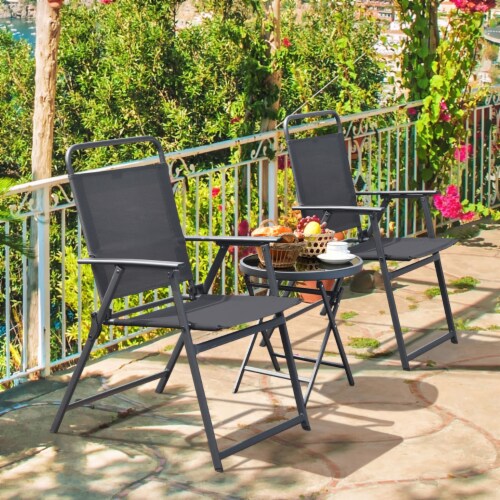 3PCS Folding Patio Bistro Set Outdoor Furniture Set w/ Steel Frame Perspective: top