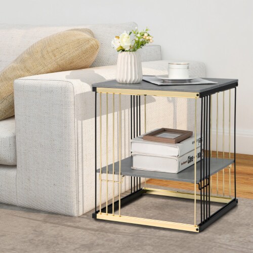 2PCS 2-tier Side End Coffee Table Square Nightstand for Living Room Bedroom Perspective: top
