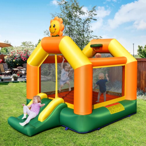 Gymax Inflatable Bounce Castle Jumping House Kids Playhouse w/ Slide Blower Excluded Perspective: top