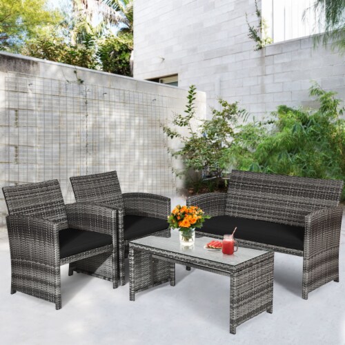 Gymax patio garden 4pc rattan wicker furniture set black deals