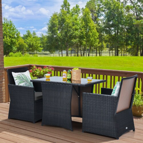 3PCS Patio Wicker Bistro Set PE Rattan Dining Table Set w/ Grey Cushions Perspective: top