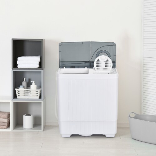 Portable Semi-automatic Washing Machine 26 lbs Twin Tub Laundry Washer Grey Perspective: top
