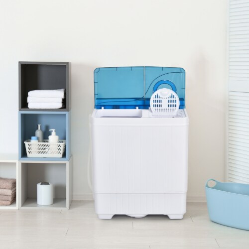 Portable Semi-automatic Washing Machine 26 lbs Twin Tub Laundry Washer Blue Perspective: top