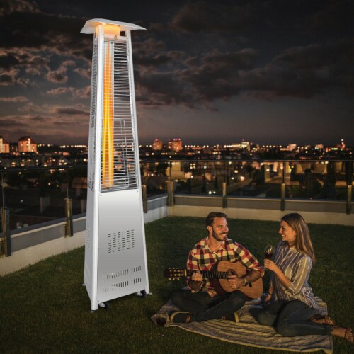 42,000 BTU Stainless Steel Pyramid Patio Heater Glass Tube Flame W/ Wheels Perspective: top