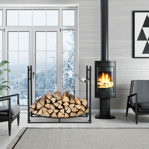 33'' Firewood Rack W/ Removable Kindling Holder Steel Fireplace Wood Perspective: top