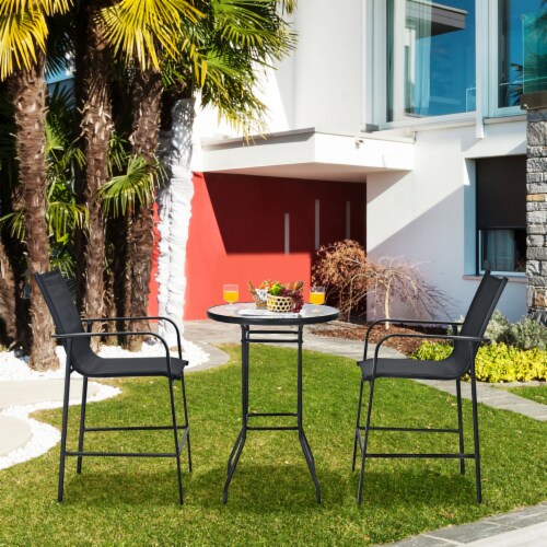 3PCS Patio Bar Set Outdoor Bistro Set w 2 Stools 1 Tempered