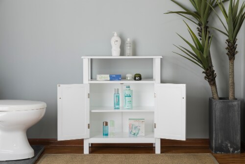 Elegant Home Fashions Wooden Bathroom Floor Cabinet & Shelf 2 Door White S0670 Perspective: top