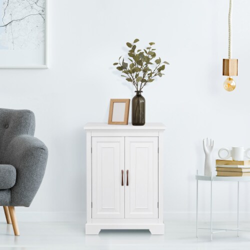 Elegant Home Fashions Wooden Bathroom Freestanding Floor Storage Cabinet Space Saver, White Perspective: top