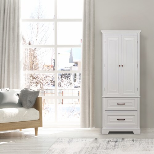 Elegant Home Fashions Wooden Bathroom Linen Storage Cabinet