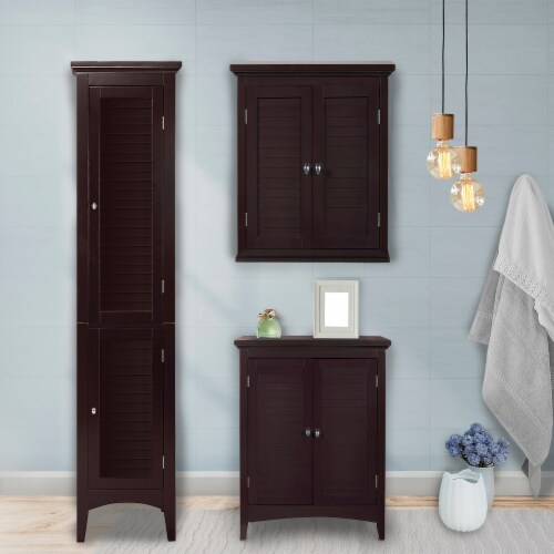 Elegant Home Fashions Wooden Bathroom Cabinet Standing Tall Unit Brown ELG-598 Perspective: top