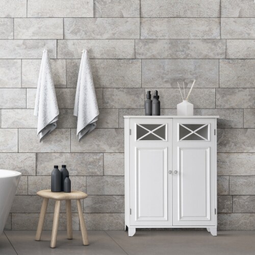 Elegant Home Fashions Wooden Bathroom Floor Cabinet 2 Doors White Dawson 6841 Perspective: top
