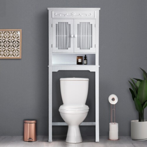 Elegant Home Fashions Bathroom Over the Toilet Cabinet with Adjust Storage Shelf White Perspective: top