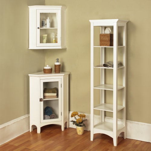 Elegant Home Fashions Wooden Bathroom Linen Storage Cabinet Space Saver w/ 5 shelves White Perspective: top