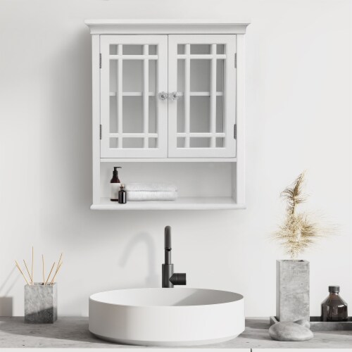 Elegant Home Fashions Wooden Bathroom Wall Storage Cabinet Space Saver Organizer, White Perspective: top