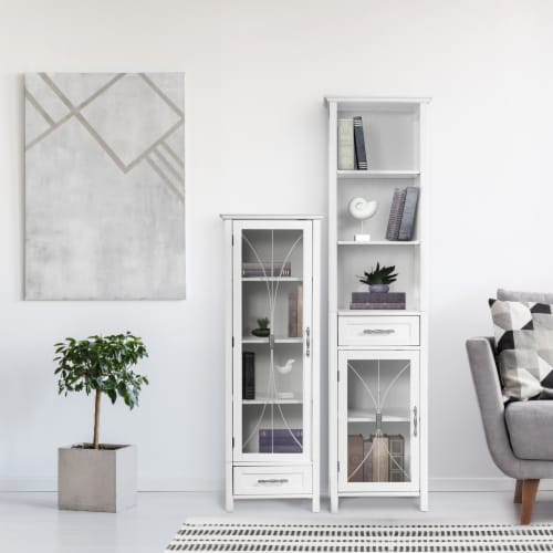 Elegant Home Fashions Wooden Bathroom Linen Cabinet Functional Storage Space Saver, White Perspective: top