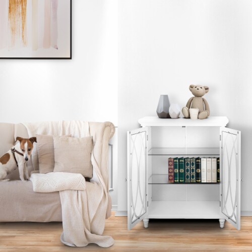 Elegant Home Fashions Wooden Bathroom Floor Storage Cabinet Living Room Space Saver, White Perspective: top