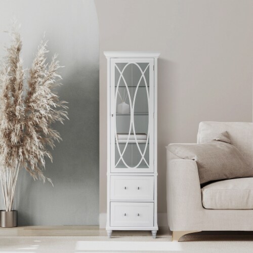 Elegant Home Fashions Florence Wooden Linen Tower Cabinet with Storage, White ELG-636S Perspective: top