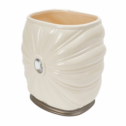 Elegant Home Fashions Bathroom Waste Basket Jemma Ivory & Silver Gem AC13206 Perspective: top