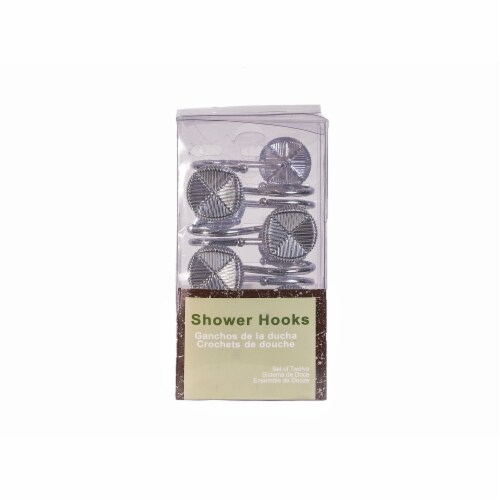 Elegant Home Fashions Bathroom Shower Curtain Hooks Set of 12 Chrome HK40115 Perspective: top