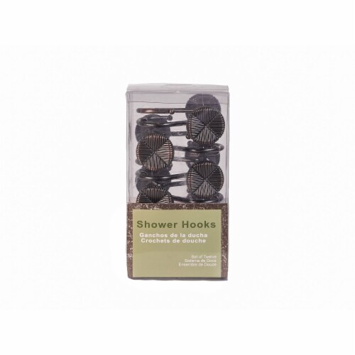 Elegant Home Fashions Bathroom Shower Curtain Hooks Set of 12 Bronze HK40117 Perspective: top