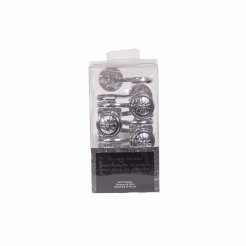 Elegant Home Fashions Bathroom Shower Curtain Hooks Wagon Wheel Chrome HK40158 Perspective: top