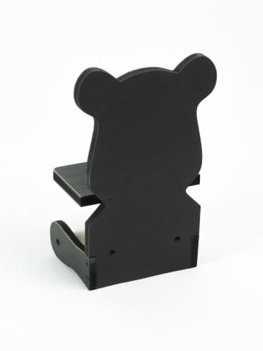 Whimsical Hand Painted Black Bear Wooden Toilet Paper Roll Holder With Phone Shelf Perspective: top