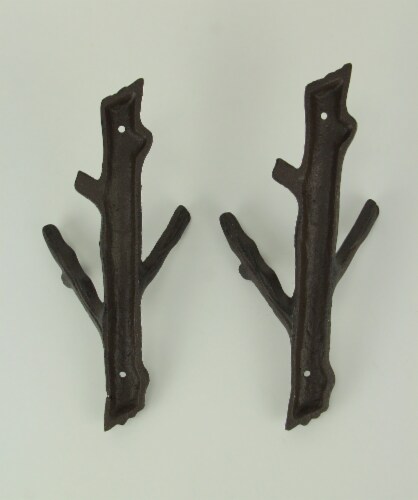 Brown Cast Iron Rustic Twin Tree Branch Wall Hook Set of 2, One